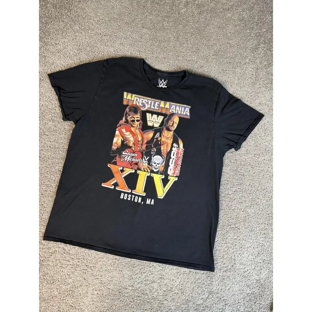 WWE Shirt Mens XL Black WrestleMania XIV Shawn Michaels Stone Cold Boston